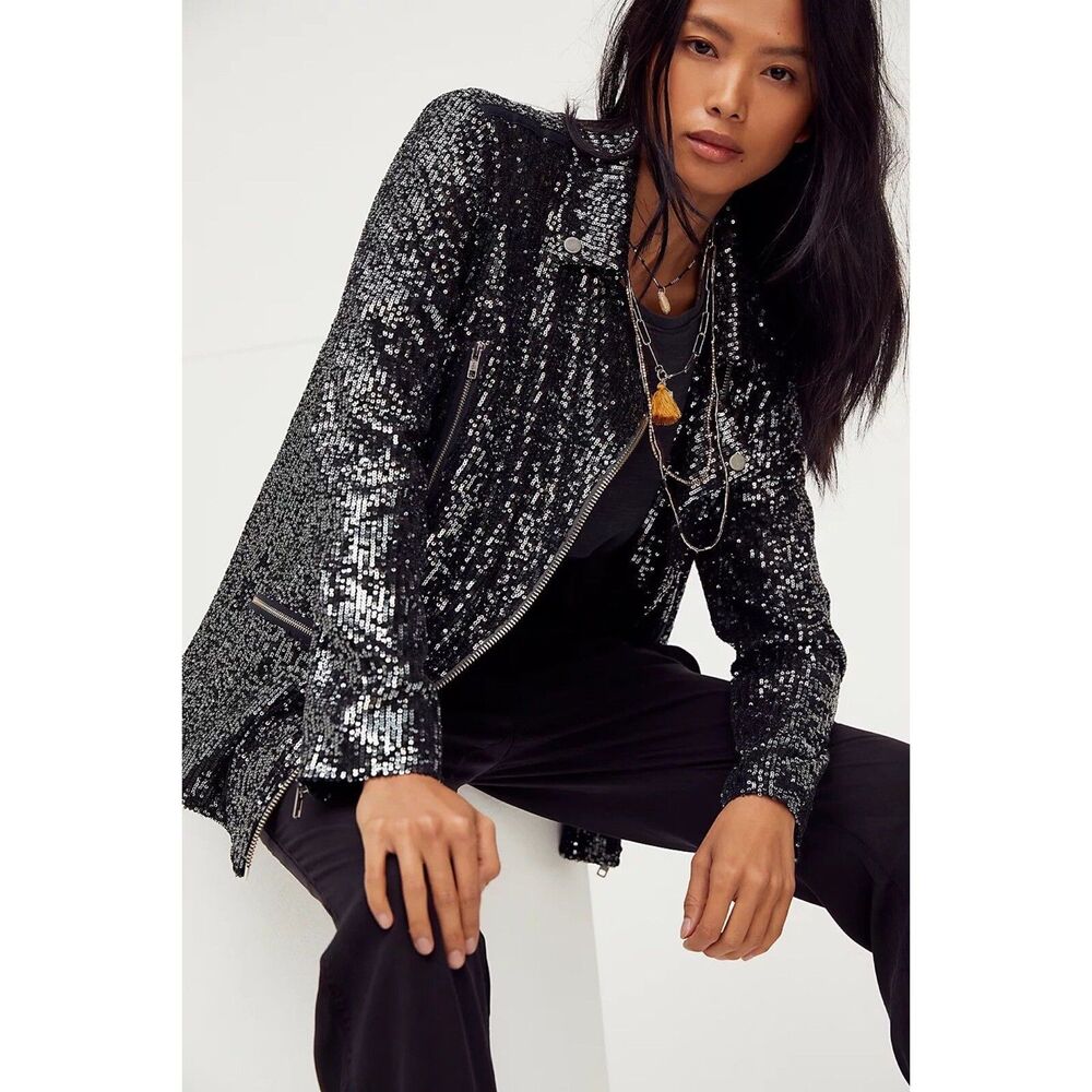 Free People Midnight Message Moto Jacket Size M